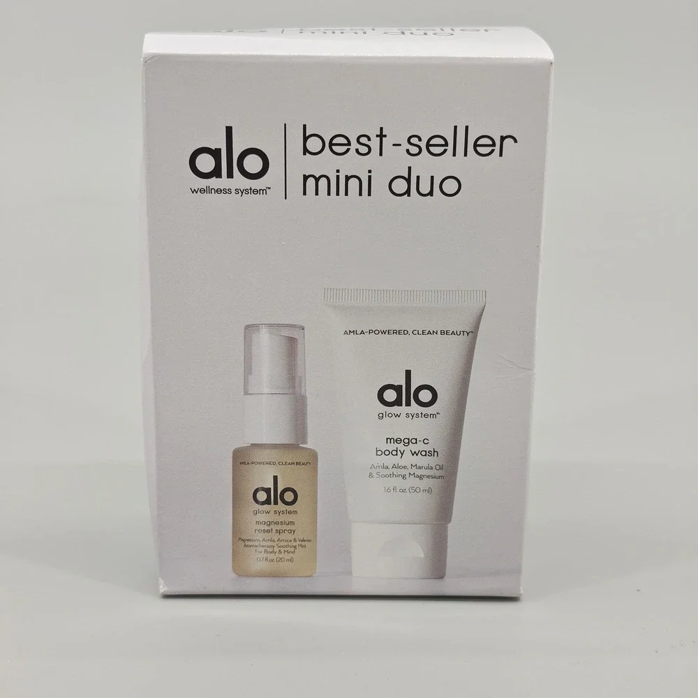 Alo Yoga Glow System Best Seller Mini Duo Magnesium Reset Spray Mega-C Body Wash